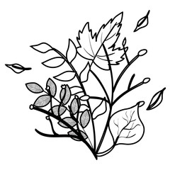 autumn branch and dry maple leafs decoration