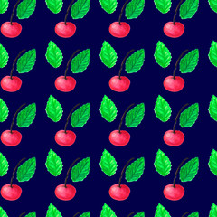 fruit pattern of watercolor with cherry paint