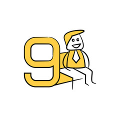 businessman and number yellow stick figure illustration