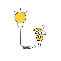 businessman and light bulb idea yellow stick figure