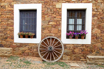 Charming view of the exterior of a house of a village of the north of Spain, taken from the public sidewalk