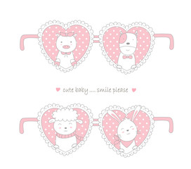 Valentine day design with cute animal cartoon hand drawn style