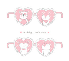 Valentine day design with cute animal cartoon hand drawn style