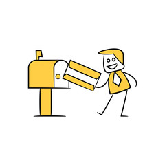 businessman send mail yellow stick figure design