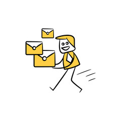 businessman and mails yellow stick figure design