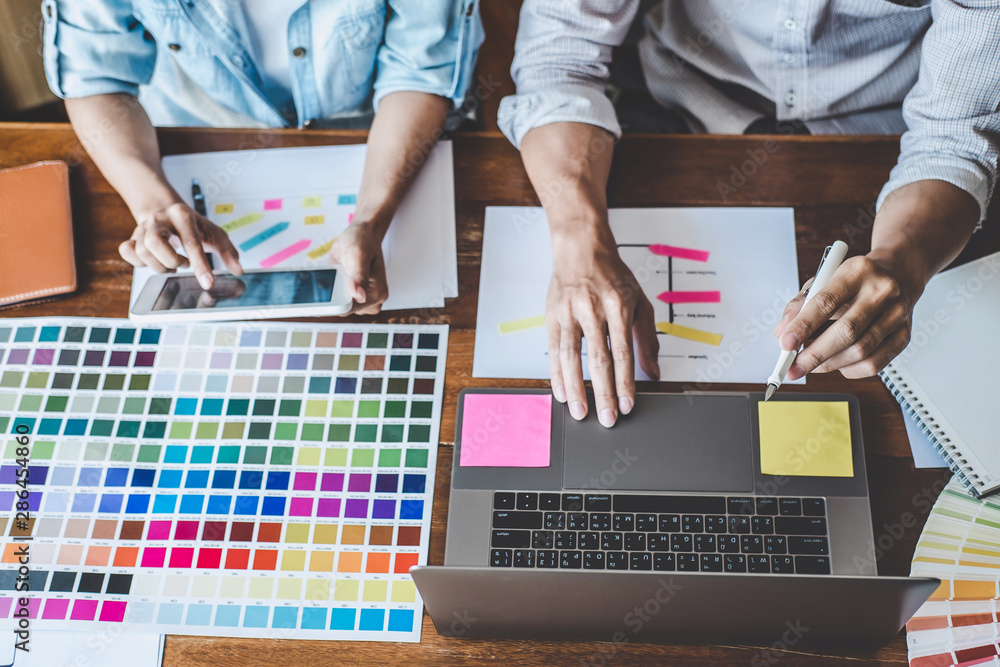 Canvas Prints team of creative web/graphic designer planning, drawing website ux app for mobile phone application 