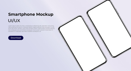 Two rotated mobile phones mockup for user interface, user experience presentation. Smartphone template. Mobile app design concept for websites, landings. Vector eps 10.