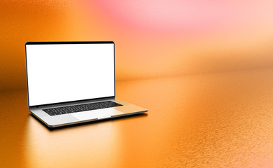 Laptop template isolated on orange background. Mockup.	
