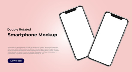 Two rotated smartphones mockup templates for user interface, user experience presentation. Mobile app design concept for websites, landings. Vector eps 10. - obrazy, fototapety, plakaty