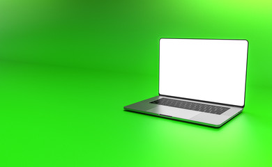 Laptop, template isolated on green background. Mockup.	