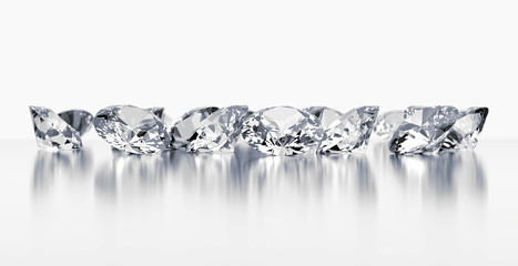 Group of Diamonds placed on white reflection background 3d rendering