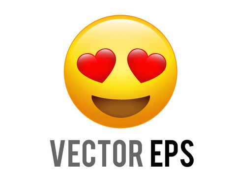 vector yellow happy face with red heart eyes flat emoji icon