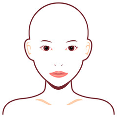 Young asian woman face vector illustration / skin head, no hair 