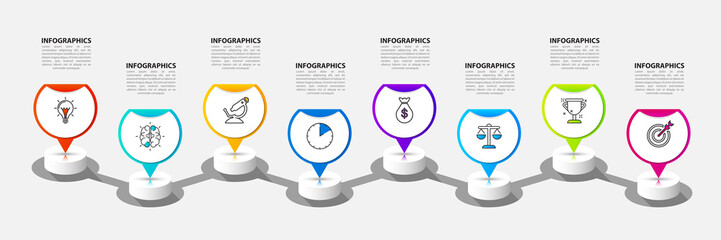 Infographic design template. Timeline concept with 8 steps