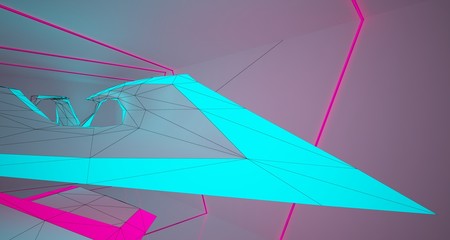 Abstract architectural drawing white interior with color gradient neon lighting. 3D illustration and rendering.