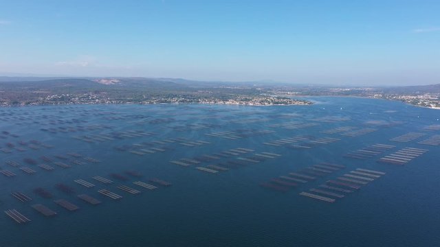 Sete Mont Saint Clair oysters farms aerial shot sunny day France