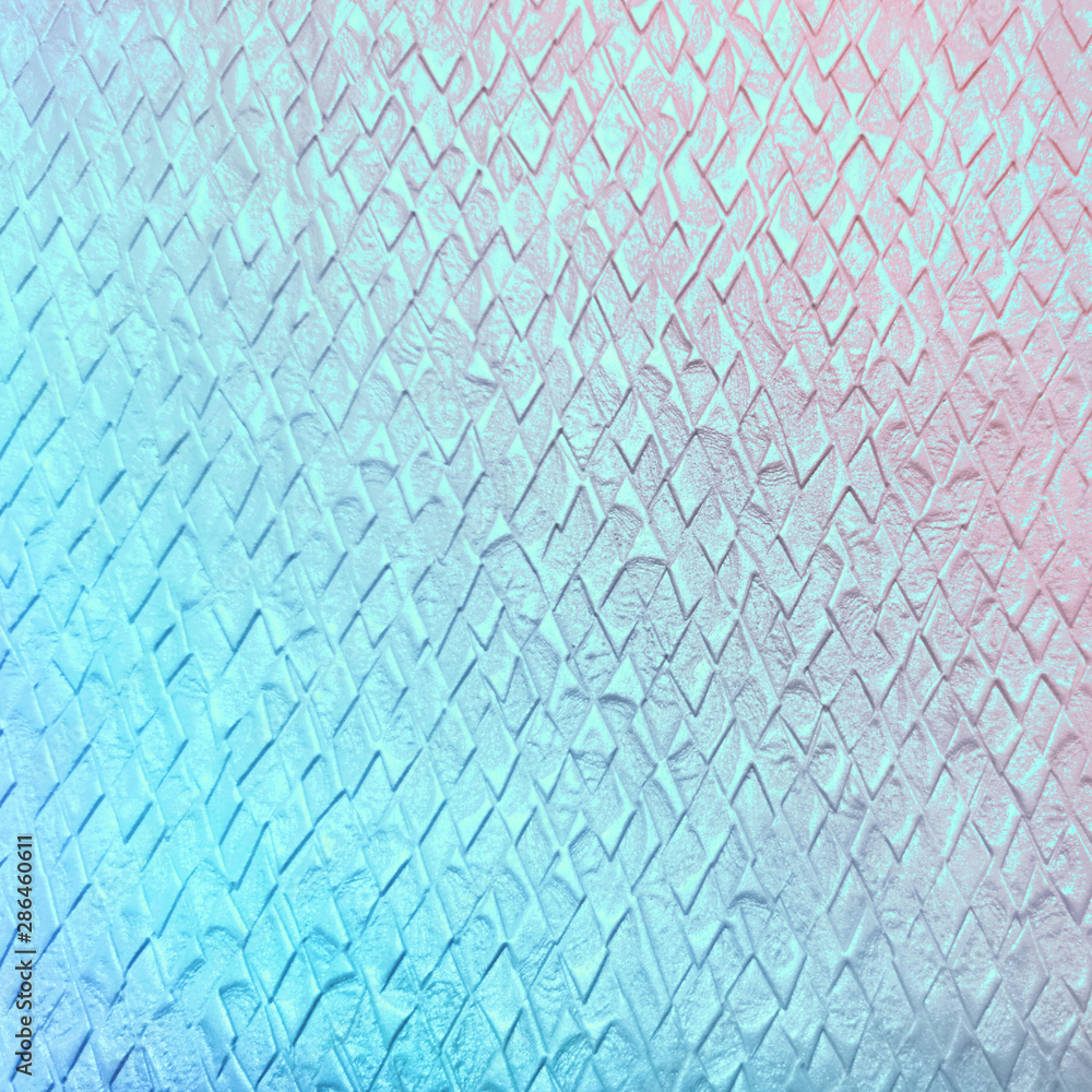 Leinwandbilder Texture embossed decorative paper with transition of color from turquoise to pink. Beautiful colorful embossed paper with pattern in form of rhombuses.