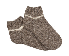 natural woolen socks on isolated white background