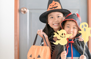 Happy boy devil smile and cute little witch