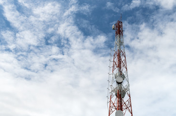 tower mobile phone with blue sky, copy space