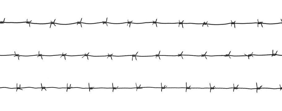 The barbed wire fence on an isolated white background