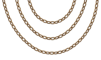 a set of brass chain in a semi-circle on isolated white background