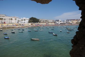 Fishing boats in La Caleta beach and old seaside resort, Cádiz, Andalusia region, Spain, Europe