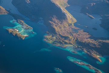 Fototapeta na wymiar Views of Lofoten from the plane, in Norway