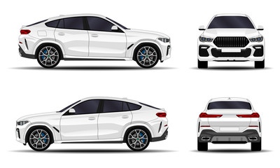 realistic SUV car. front view; side view; back view.