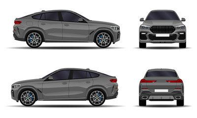 realistic SUV car. front view; side view; back view.