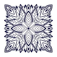 Floral Bandana print. Mandala square pattern. Vector black and white background. Template for textile. Ornamental abstract leaves pattern.