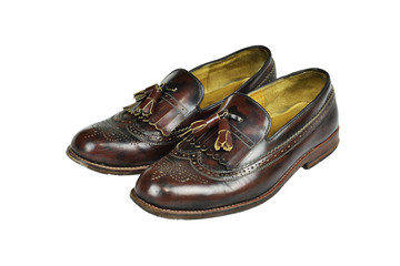 Men's classic brown leather shoes isolated on white background