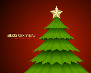 Christmas tree from paper cut on red background vector illustration
