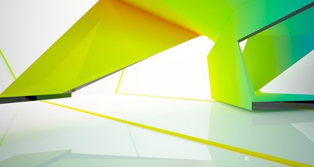 Abstract white and colored gradient  interior multilevel public space with window. 3D illustration and rendering.