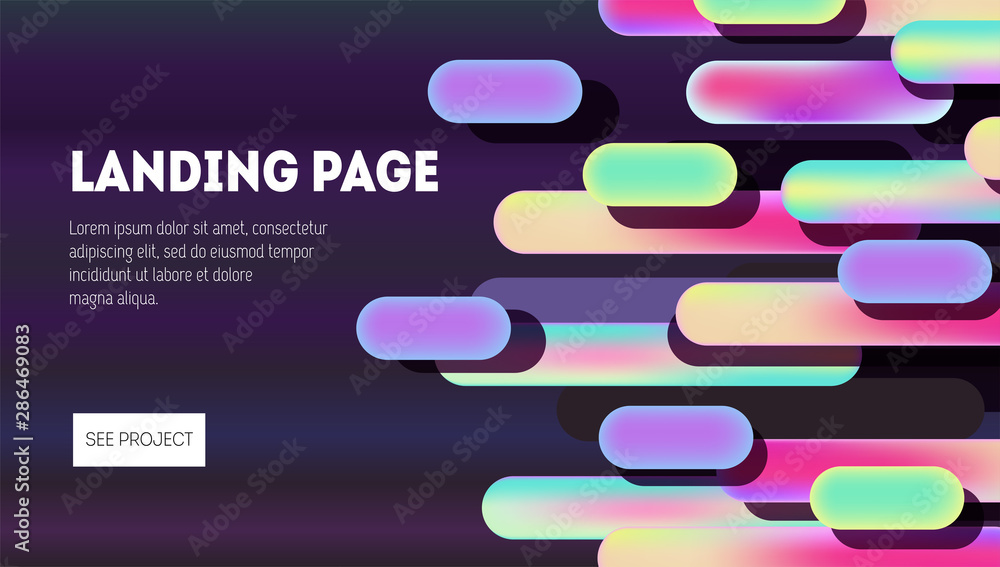 Poster colorful geometric background for landing page. dynamic shapes composition.
