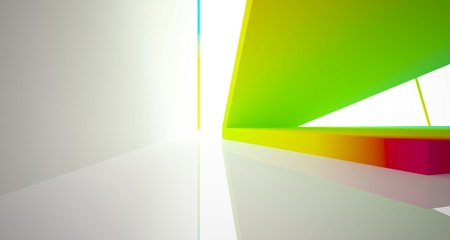 Abstract white and colored gradient  interior multilevel public space with window. 3D illustration and rendering.