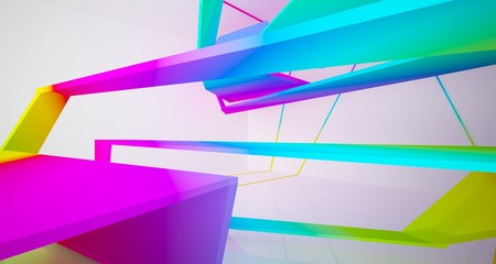 Abstract white and colored gradient  interior multilevel public space with window. 3D illustration and rendering.