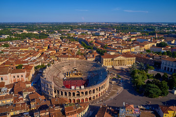 Arena in the city of Verona, Italy. Photographing with drone.