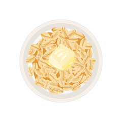 Vector illustration. Cereal bowl with milk and muesli, smoothie isolated on white background. Concept of healthy and wholesome breakfast.