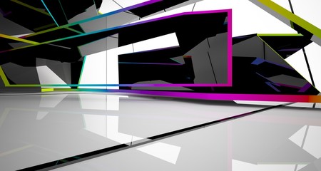 Abstract white and colored gradient  interior multilevel public space with window. 3D illustration and rendering.