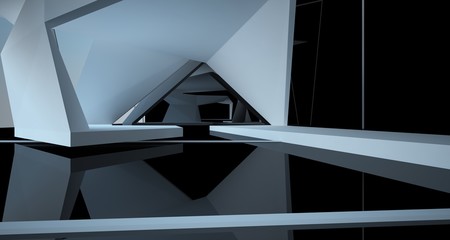 Obraz premium Abstract white and black interior multilevel public space with window. 3D illustration and rendering.