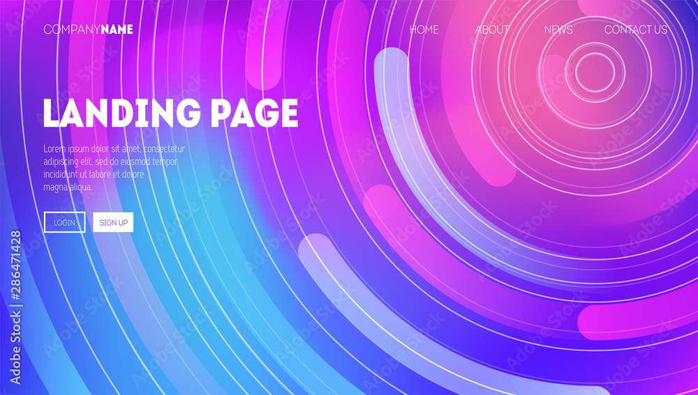 Poster minimal geometric background with modern gradients. dynamic circles and lines composition for landin