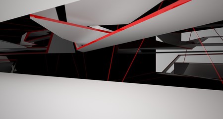 Abstract black and colored gradient  interior multilevel public space with window. 3D illustration and rendering.