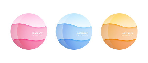 Set of three liquid color abstract elements. Futuristic trendy dynamic badges for minimal banner, logo, social post. 