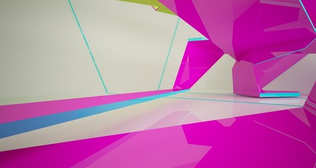 Abstract white and colored gradient  interior multilevel public space with window. 3D illustration and rendering.