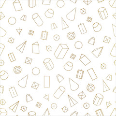 Seamless pattern with geometrical figures - parallelepiped, prism, pyramid, cylinder, cone, sphere, frustum. Hand draw background for textile, wallpaper, schoolbooks etc. Vector illustration EPS10