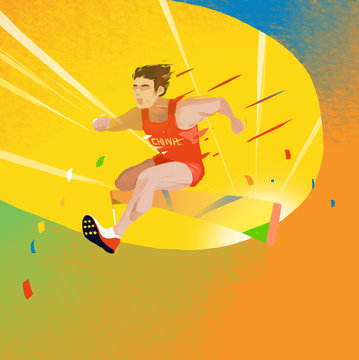 Hurdles, Olympics, Olympics, Sports, Olympics, Games, Asian Games, Athletes, Physical Fitness, Passion, Running, Race, Competition, Sports, Illustration, Liu Xiang, Speed, Sprint, Fast, Fast, Agile, L