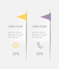 Vector infographic flat template for two paper label, diagram, graph, presentation. Business concept with 2 options. Blank space for content, step for step, timeline, workflow, marketing