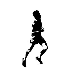 Fototapeta na wymiar Running teenager, active people vector silhouette. Comic ink drawing runner