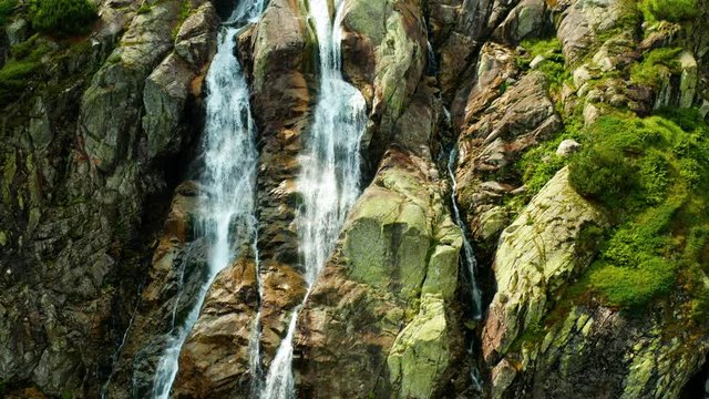 Siklawa waterfalls in the Polish High Tatras&ndash; aerial view by drone , This clip is available in two different gradings , 10bit color or dji color lut 